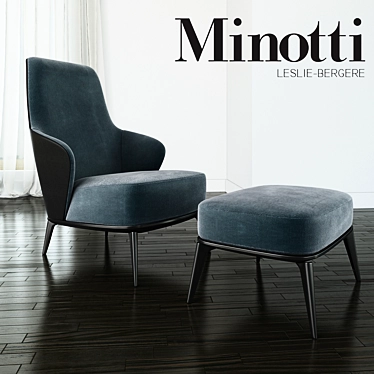 Luxury Minotti Leslie Velvet Armchair & Ottoman 3D model image 1 