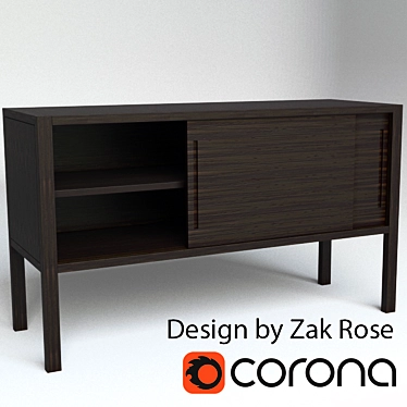 Minimalist Black Credenza: Compact Design, Adjustable Shelves 3D model image 1 