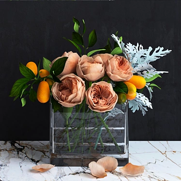 Austin's Rose Bouquet with Kumquat and Dusty Miller 3D model image 1 