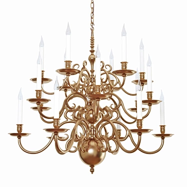 Classic Bronze Varnished Chandelier 3D model image 1 