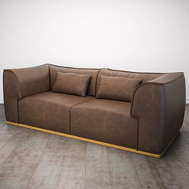 Sleek Brown Leather Sofa Set 3D model image 1 