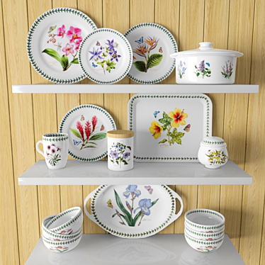 Botanic Garden Flower Collection: Porcelain Dishes Set 3D model image 1 
