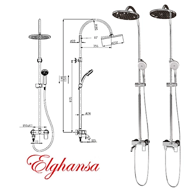 Luxurious Shower System with 250mm Stationary Watering 3D model image 1 