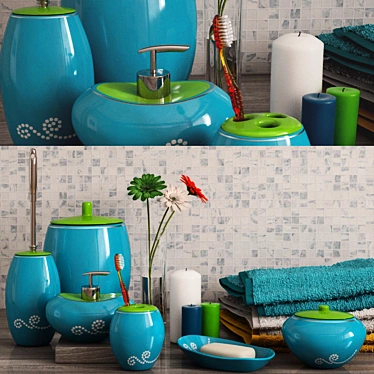 Maison Blue Bathroom Accessories Set 3D model image 1 