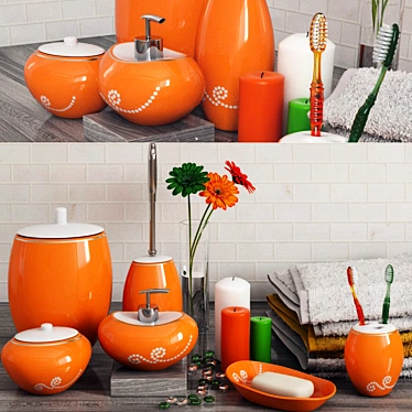 Vibrant Orange Bath Set 3D model image 1 