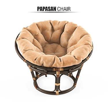Rattan Papasan Chair with Cushion 3D model image 1 