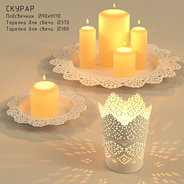 Elegant Carved Candle Plates 3D model image 1 