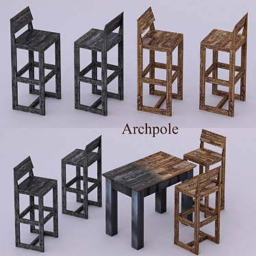 Modern Archpole Table & Bar Stools 3D model image 1 