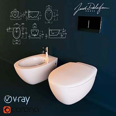 Jacob Delafon Presqu'ile Toilet & Bidet Set 3D model image 1 