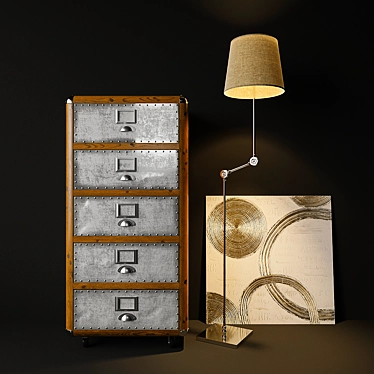 Elegant Silver Chest of Drawers & Table Lamp 3D model image 1 