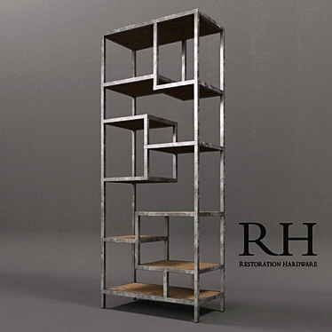 Title: Vintage Industrial Wood and Steel Shelving 3D model image 1 