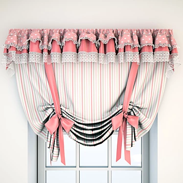 Vintage Pink Lace Curtain with Bows 3D model image 1 