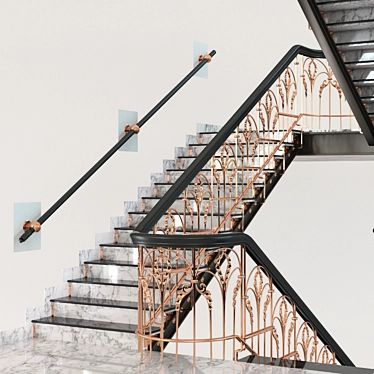 Elegant Marble Copper Stairs 3D model image 1 