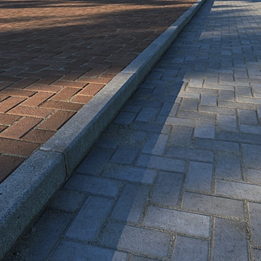 Modern Grey and Red Paving Slabs & Curb 3D model image 1 