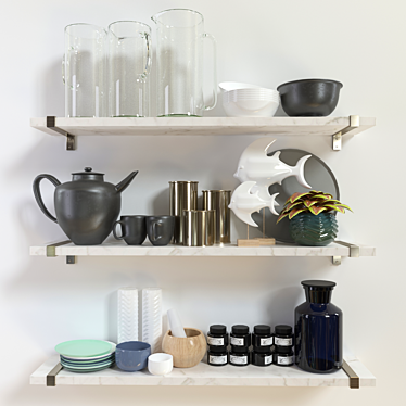 Ceramic Decor Set: Glassware, Plants & Art 3D model image 1 