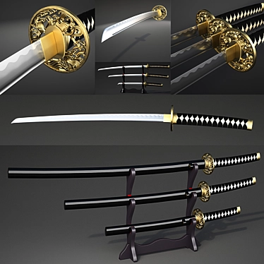 Tri Sword Set: Katana, Chisa-Katana, Tanto 3D model image 1 