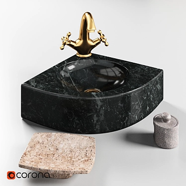 Sink made of natural stone Quarter Black Teak House and mixer Lemark LM2806B