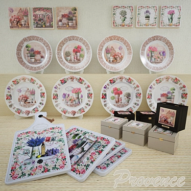 Provençal Charm Set: Plates, Key Holders, Boards & Boxes 3D model image 1 