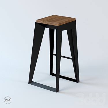 E1 Bar Stool: Steel and Oak, 430x430x765mm 3D model image 1 