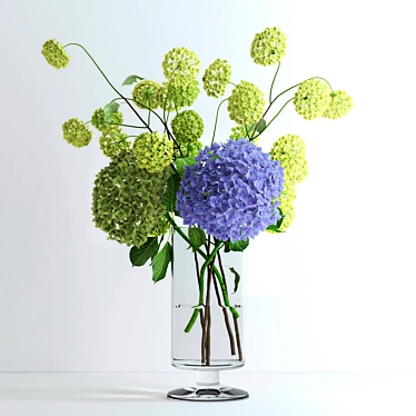 Vibrant Hydrangeas & Viburnum Bouquet 3D model image 1 