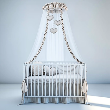 Modern Baby Bed with Bedding & Canopy 3D model image 1 