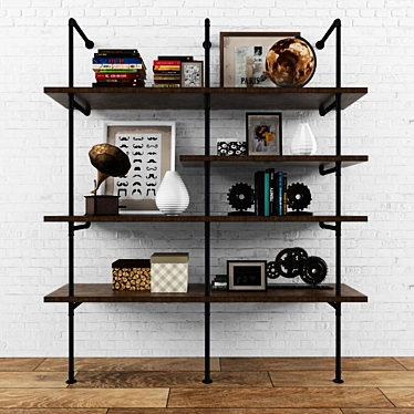 Vintage Loft Shelves with Decor Set 3D model image 1 