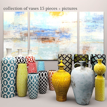 15-Piece Ceramic Vase Collection: Elegant Assorted Designs 3D model image 1 