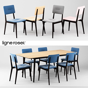 Designer Ligne Roset Table & Chair Set 3D model image 1 