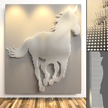 Metal Pin Horse Panel: Wave-Textured Wall Art 3D model image 1 