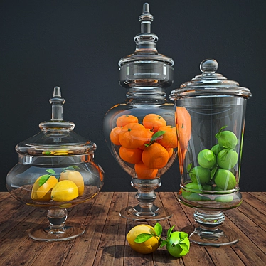 Citrus Explosion: Glass Vases with Lemons, Limes & Tangerines 3D model image 1 