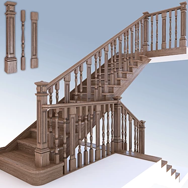 Classic Oak Stairs 3D model image 1 