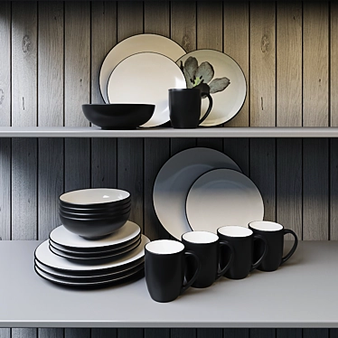 Sleek Graphite Dinnerware Set 3D model image 1 