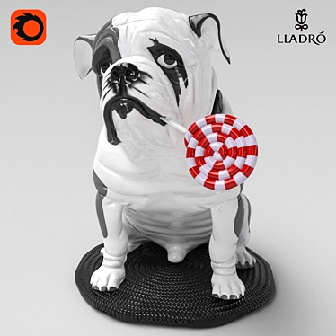 Lladro Ceramic Bulldog with Lollipop Sculpture 3D model image 1 