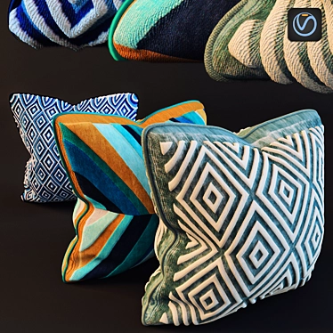 Luxury Cushion Set: 3 High/Low Poly 3D model image 1 