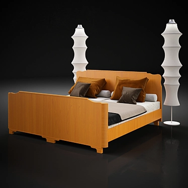 Vintage Art Deco Bed and Danese Terra Lamp 3D model image 1 