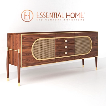 Elegant Dandy Sideboard: Brass, Walnut & Straw 3D model image 1 