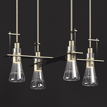 Vintage Bronze Chandelier with Glass Shades 3D model image 1 