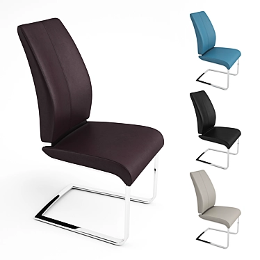 Sleek Leather Chrome Dining Chair 3D model image 1 