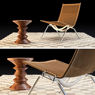 Cozy Home Set: Chair, Carpet & Stool 3D model image 1 