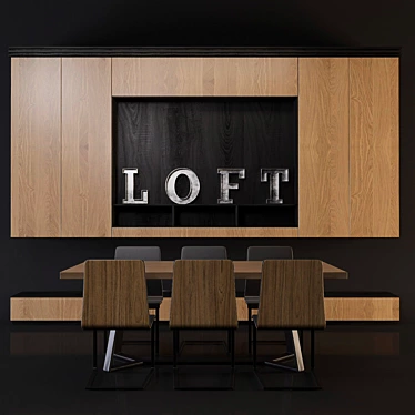 Modern Loft Dining Suite with TV Panel 3D model image 1 