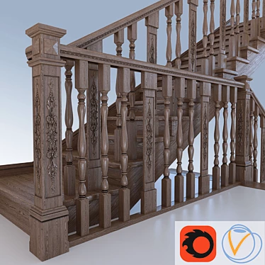 Title: Classic Oak Staircase 3D model image 1 