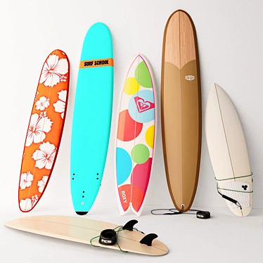 Modern surfboards. Shortboard, longboard, malibu, fish, softboard.