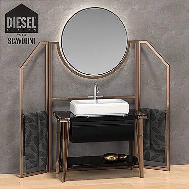 Industrial Metal Bathroom with Integrated Sink 3D model image 1 