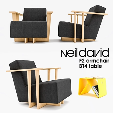 Neil David F2 Armchair & BT4 Table: Modern Comfort & Style 3D model image 1 