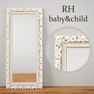 Exquisite Floral Carved Leaner Mirror 3D model image 1 