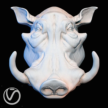 Warthog Plaster Head Sculpture 3D model image 1 