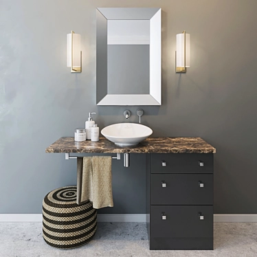 Elegant Bathroom Set with Villeroy & Boch Sink, GROHE Mixer, Anel Mirror, Tripod Sconce, and 3D model image 1 