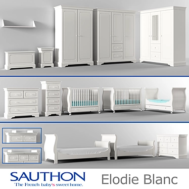 Sauthon Elodie Blanc: Complete Baby Furniture Collection 3D model image 1 