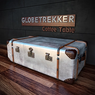 Globetrekker Coffee Table: Exquisite Blend of Wood, Leather, and Aluminum 3D model image 1 