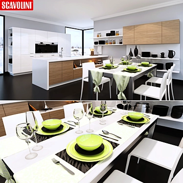Modern Scavolini Open Kitchen Set 3D model image 1 